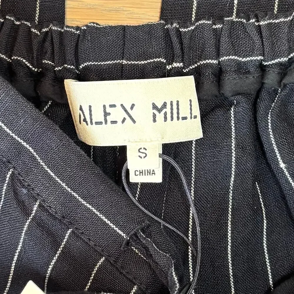 NWT Alex Mill Hudson Wide Leg Pants 100% Linen Navy Pinstripe Womens Size Small